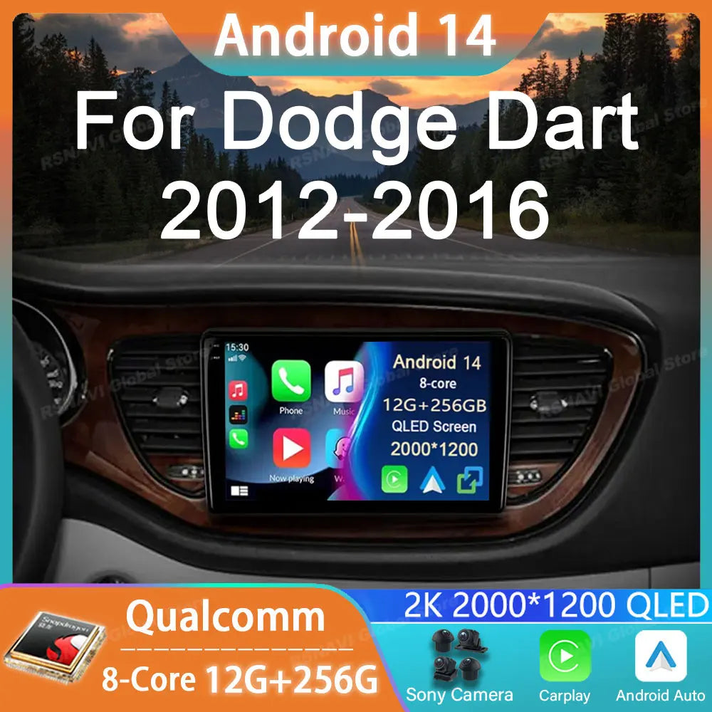 Car Radio Android 14 For Dodge Dart 2012 - 2016 GPS Carplay Multimedia Player DSP BT 2din Head Unit Audio Navigation Stereo Auto