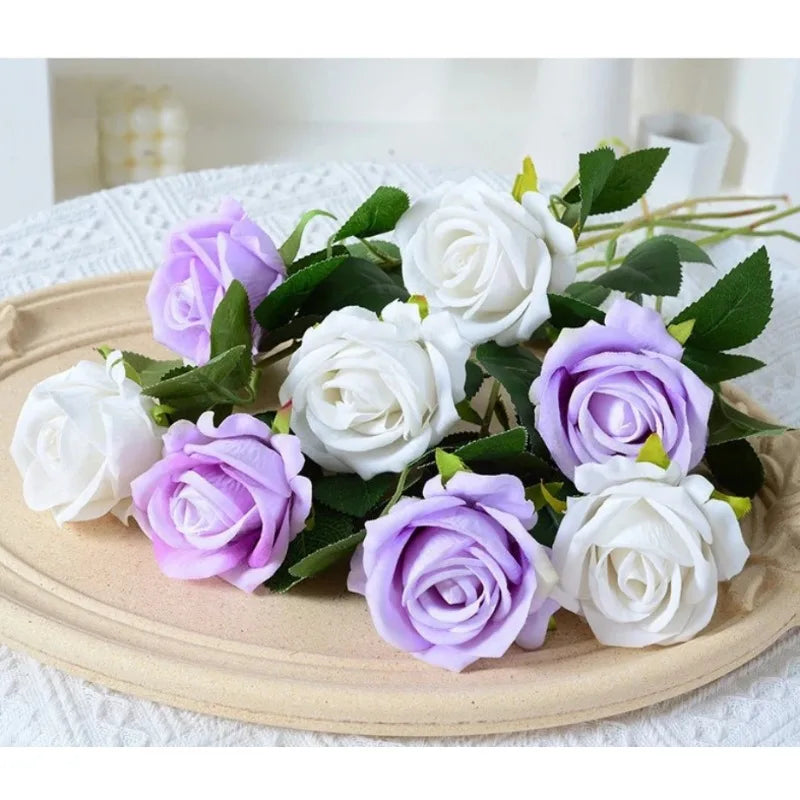 20 Pcs Artificial Velvet Silk Rose Flower Bouquet Real Looking Fake Roses Home Wedding Centerpieces Party Decorations