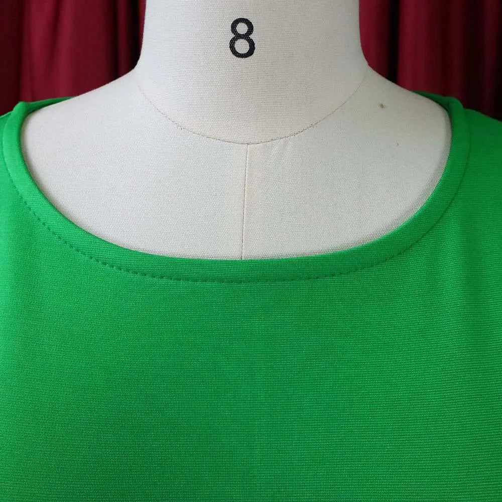 Dress Women Mid Length Dresses Green Slim Ruffles Bodycon Round Neck Short Sleeve Sexy Elegant Party High Waist Vestidos