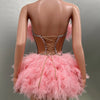 Hot Sale Women Sexy Mesh Ruffles Ball Gown Mini 2 Pieces Dress Lace-up Crystal Birthday Party Celebrate Nightclub Wear