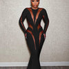 Weird Puss Mesh Patchwork Women Dress 2023 New Autumn Elegant Long Sleeve O-Neck Maxi Bodycon Skinny Stretch Clubwear Vestidos
