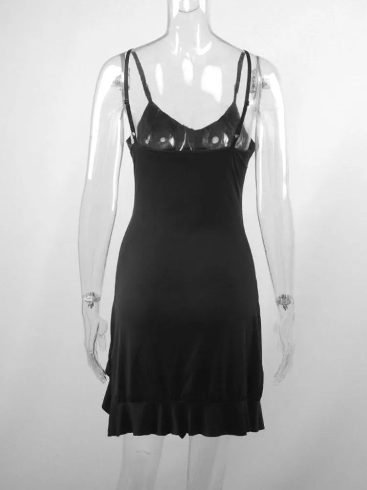 Sexy Summer Mini Dress Women New Black Fashion Streetwear Sleeveless Backless Folds Split Dress Elegant Party Strap A-LINE Dress