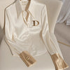 Elegant French Women's White Satin Shirt Turn-down Collar Long Sleeve Blouse Autumn/Winter for Women Casual Simple Office Lady