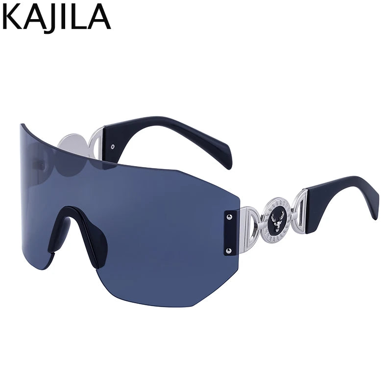 Oversized Shield Rimless Punk Sunglasses Women 2024 Luxury Brand Fashion Winged Sun Glasses For Ladies Shades Eyewear UV400
