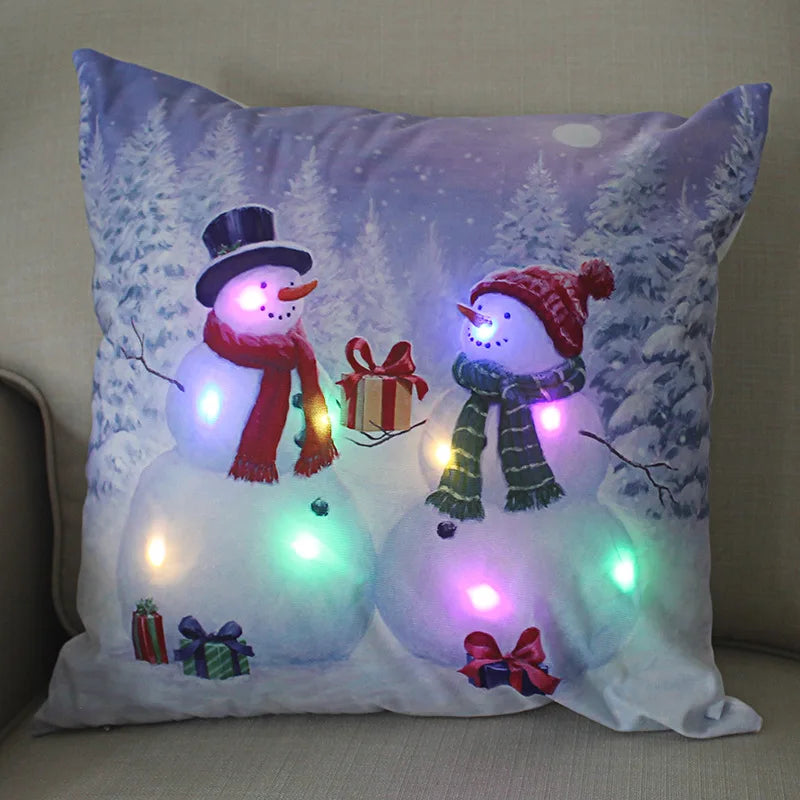 45cm Glowing Santa Claus Pillowcase with Led Lights 2023 New Year Decoration for Home Christmas Ornament Decor Led Cushion Cover