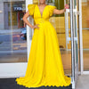 Elegant Pleated Jumpsuits & Rompers for Women V Neck Ruffles Belt Waisted High Waisted Floor Length Luxury Birthday Party Outfit