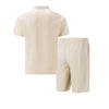 2025 Men Europe and the United States new summer Waffle solid color zip-up lapel short-sleeve suit shorts two sets