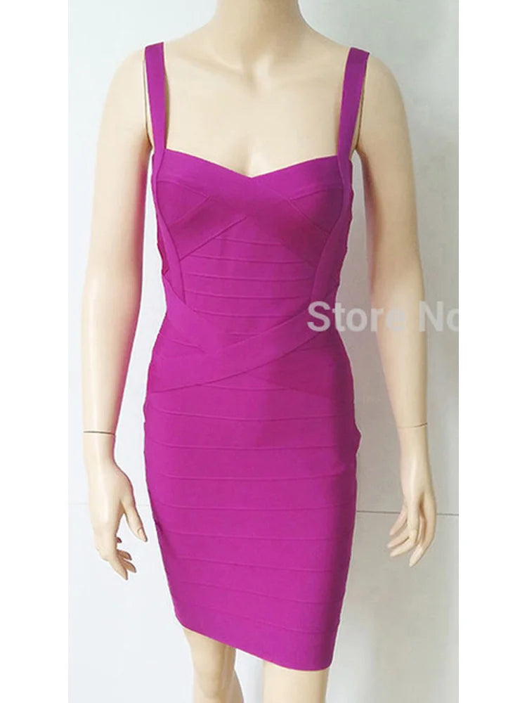 2025 New Women Sexy Spaghetti Strap Rayon HL Elastic Celebrity Bandage Dress Bodycon Mini Club Evening Party Dresses Drop Ship