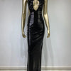 Women Summer Luxury Sexy Backless Halter Black Mesh Sequins Maxi Long Gowns Dress Elegant Celebrity Evening Party Club Dress