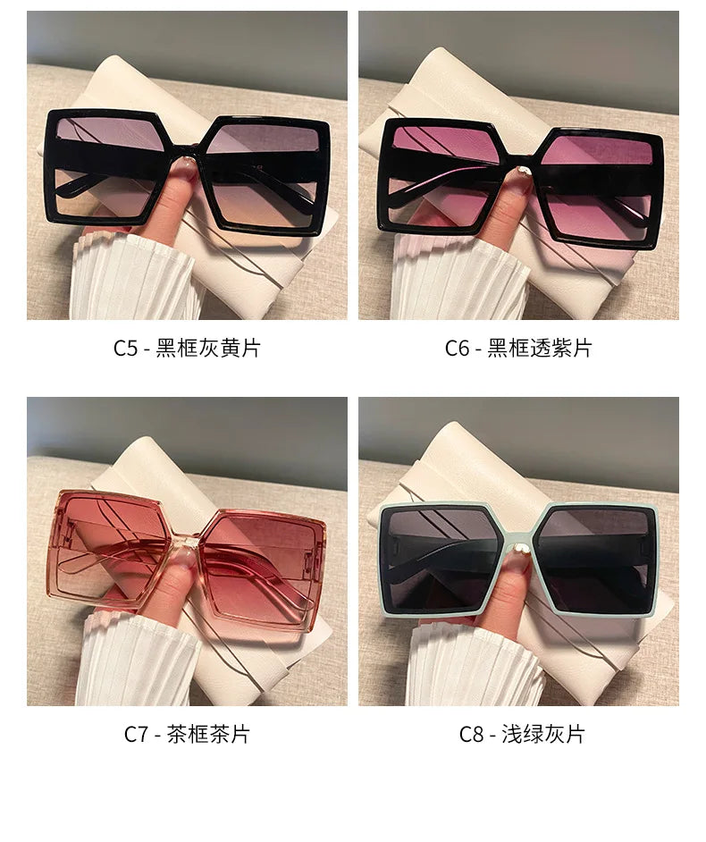 New Vintage Large Frame Sunglasses Women's Brand Designer Square Sun Glasses Women Travel Fashion Eyewear UV400 Gafas De Sol
