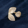 ZAKOL Luxury Sparkling Leaf Flower Micro-paved Zirconia Open Rings for Women Delicate Bridal Wedding Jewelry RP2034