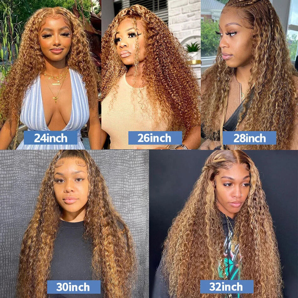 Highlight Honey Brown 13x4 Curly Lace Front Wig Glueless Human Hair Wigs Ombre 13x6 HD Deep Wave Lace Frontal Wig For Women Sale