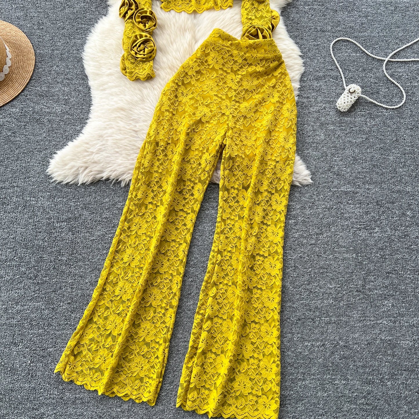 Women  Three-dimensional floral  loose T Shirt Bodycone Tops Female High Street Y2k Tops  Summer Two Piece Set