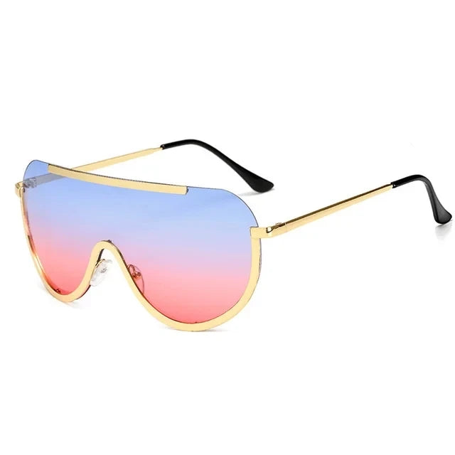 Metal Oversized Punk Sunglasses Women Semi Rimless Goggles Shield Lens Designer Big Shades Female Fashion Accessories