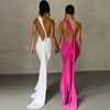 Hugcitar One Shoulder Backless Adjustable Scarf Loop Ruched Sexy Maxi Dress Women Elegant Y2K Streetwear Festival Outfit