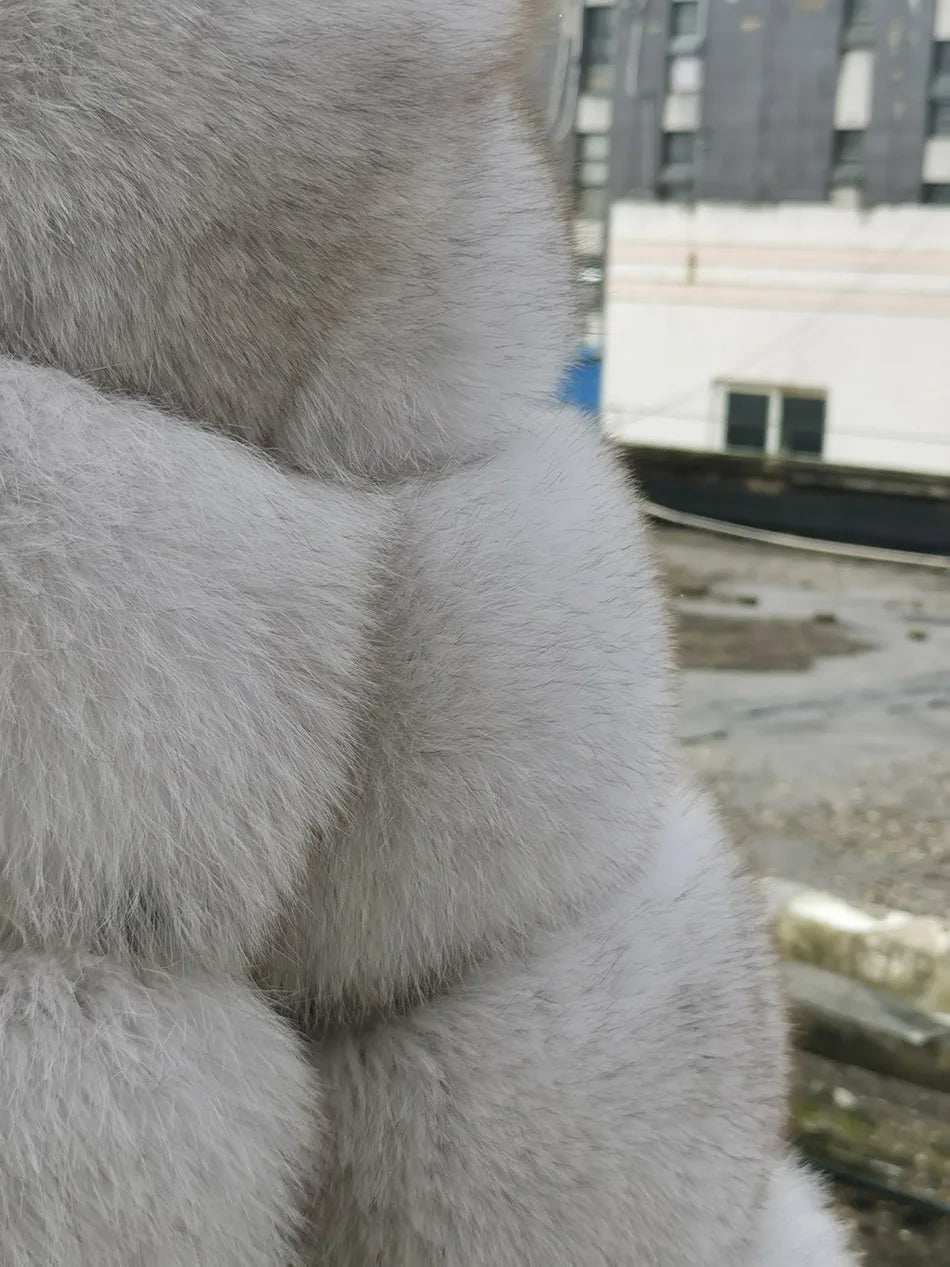 2025 MAOMAOKONG Natural Real Fox Fur Coat Women Winter Long Sleeve Luxury Raccoon Fur Jackets Thick Top Female Furry Coat Vest