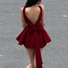 Tuularose Red Bow Dress Women's Sexy Backless Slim Tank Top A Line Dress Sleeveless Spaghetti Straps Luxury Party Evening Dress