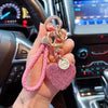 Clay diamond full diamond love key chain studded leather rope cross-border heart-shaped car key chain female exquisite pendant.