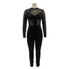 Sexy Mesh Patchwork Jumpsuits for Women Elegant Long Sleeve Bandage One Piece Party Long Bodysuit