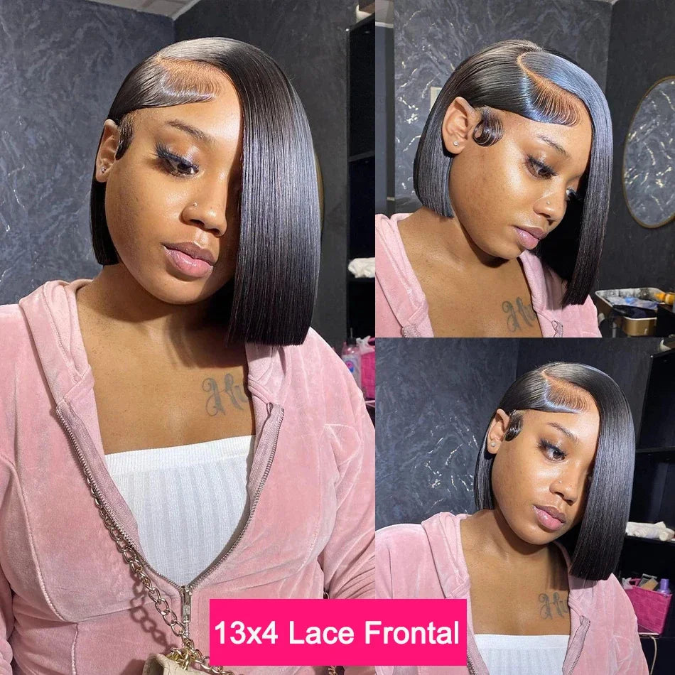 12A Double Drawn 210% Density Bone Straight Hair Bob Wig 13x4 Lace Front Wig 10-16 Inches Chocolate Brown Human Hair Wig