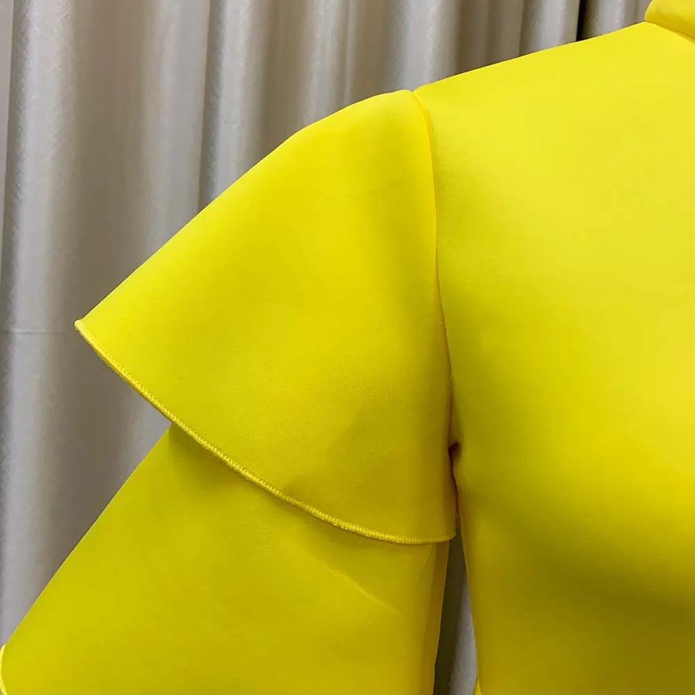 Elegant Party Dresses for Woman 2024 New O Neck Ruffles Sleeve High Waisted Asymmetric Mid Calf Luxury Birthday Dinner Vestidos