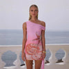 Chic Print Tassel Mini Dress Women Hollow Biased Collar Sheath High Stretch Pleated Beach Dresses 2025 Summer Bodycon Vestidos