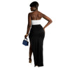 Women Two Piece Set Solid Color Breast Wrap Top and Irregular Slit Long Skirt Suit Lady Streetwear Mini Skirt Club Party Outfits
