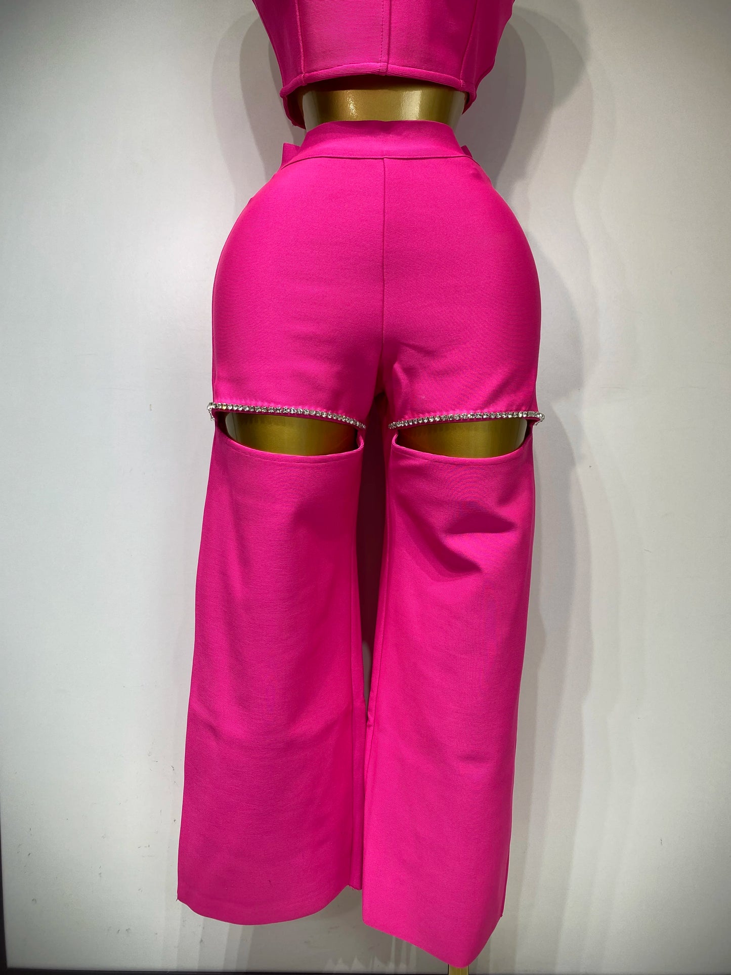 Women Sexy Strapless Top Cut Out Bodycon Two Pieces Bandage Pants Celebrity Designer Fashion Women Luxury Diamond Birthday Set