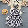 2024 New Summer Korean Fashion Rose Flower Print Romantic Retro Party Dress Elastic High Waist Vacation Long Dress Beach Vestido