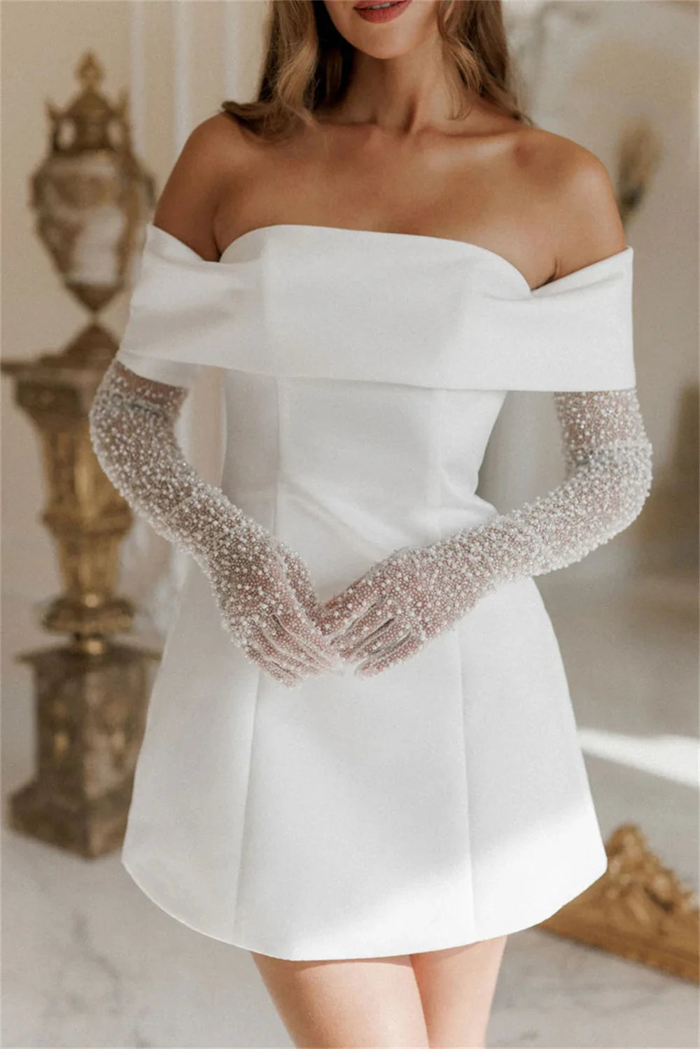Amanda Stain Off the Shoulder Long Sleeve robes de soirée A-Line Up to Thigh Length Evening Dresses Valentines Day Wedding Dress