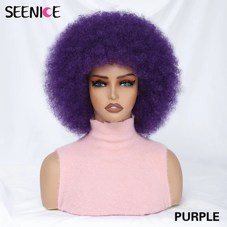 Short Afro Wigs for Black Women Blonde 10" Afro Curly Wig With Bangs 70s Bouncy Natural Synthetic Female Wigs for Party Cosplay