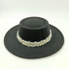 Women's Pearl Chain Fedora High Fashion with Pearl Pins Bump Cap Black White Autumen Winter Ladies Fedoras Wide Brim Girl Hat