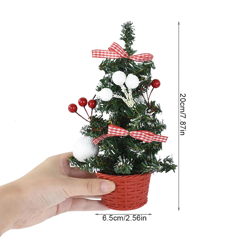 20/29cm Mini Christmas Tree Desktop Ornaments Artificial Plants Pine Needle Tree With Xmas Balls New Year Party Home Decor Gifts