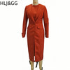 HLJ High Quality Elegant Office Lady Blazer Two Piece Sets Women Lapel Long Sleeve Coat And Slim Dress Outfit Female Clothing