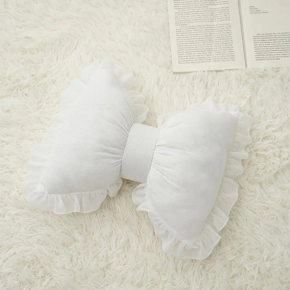 Pink Bow-shaped Pillow Ruffle Lace Decor Plush PP Cotton Filling Pillow Bed Couch Sofa Support Pillow Car Seat Companion Pillows