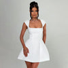 Elegant Womens White Square Collar Chic Mini Dress Luxury Short Dresses Casual Black Pink Evening Party Dresses Birthday Summer