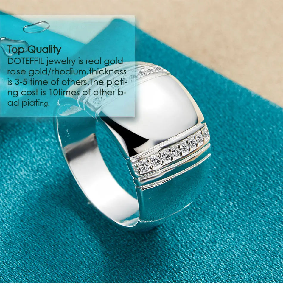 DOTEFFIL 925 Sterling Silver Big Smooth AAAAA Zircon Ring For Man Woman Fashion Wedding Engagement Party Gift Charm Jewelry