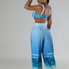 Sexy Nightclub Outfits for Women 2 Piece Set Birthday Vacation Bra Crop Top and Print Wide Leg Pants Matching Sets Beach Wear