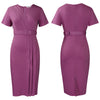2024 summer new short sleeve V-neck waist solid color Tunle pencil skirt dress