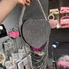Bling Tassel Heart-shape Satin Bag Glitter Rhinestone Diamond Evening Bag Women Handbag Wedding Party Clutch Purse Crossbody Bag