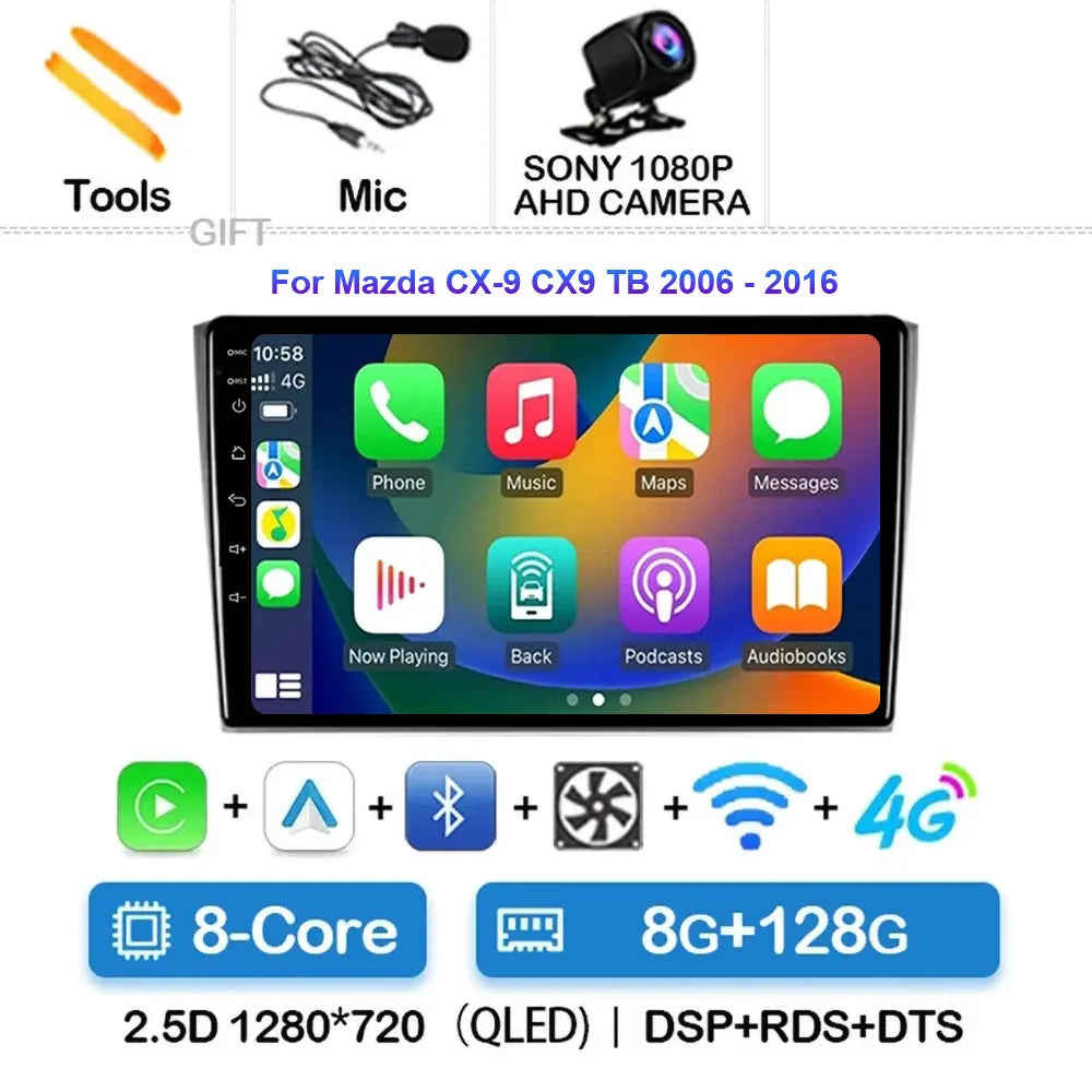 Android 14 Carplay Auto For Mazda CX9 CX-9 TB 2006 2007 2008 2009 2010 2016 Car Radio Multimedia Player Video Stereo WIFI+4G DSP