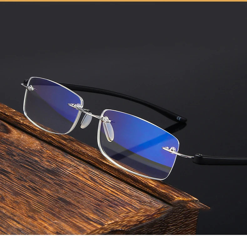 Men Blue Light Blocking Reading Glasses Women Dimond Cutting Rimless Eyeglasses Frame Anti Fatigue Hyperopia Presbyopic Eyewear
