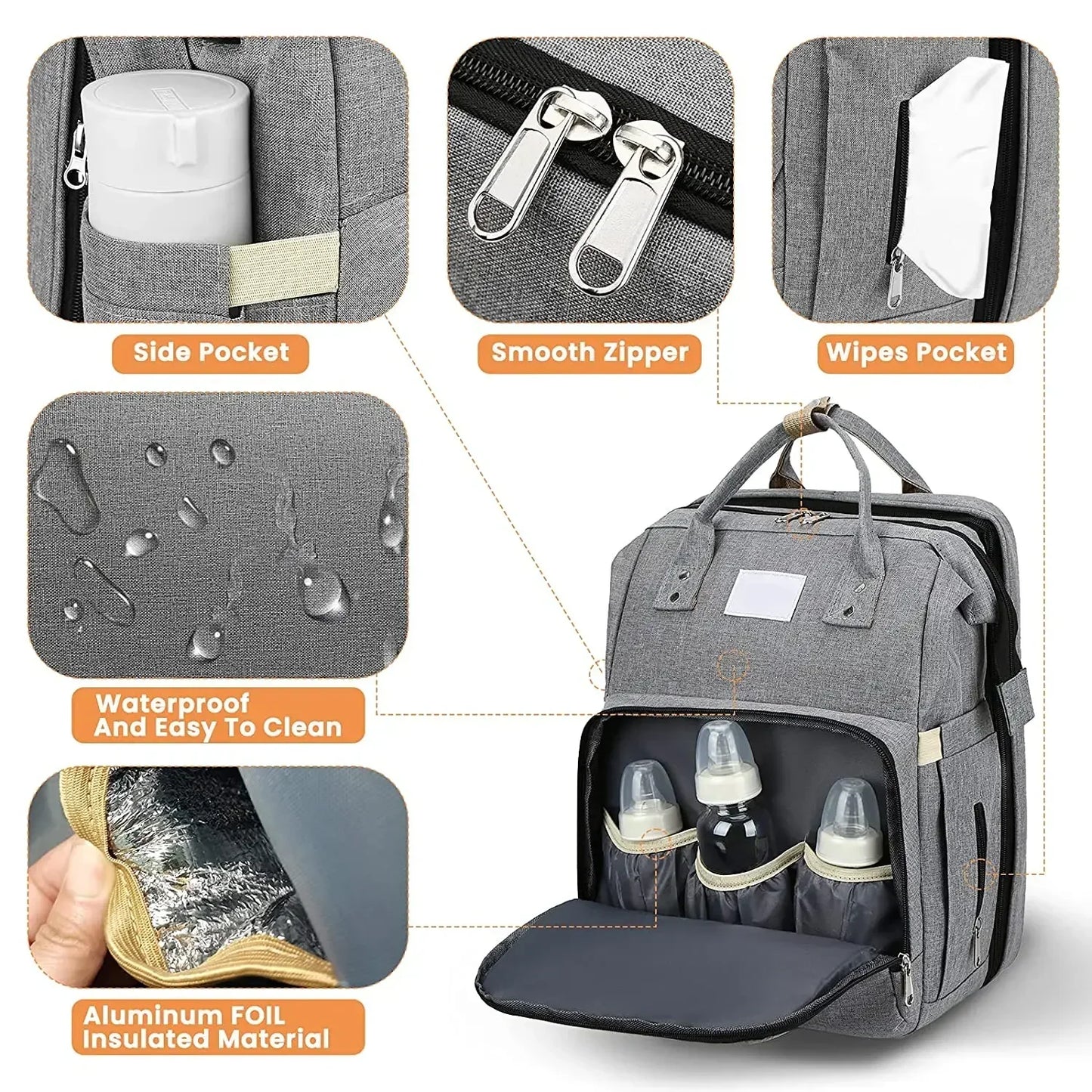 Fashion Mommy Backpack Multifunction Foldable Baby Bed Bags Large Capacity Portable Milk Bottle Diaper Double Shoulder Mom's Bag