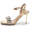 Summer One-word Rhinestone Square Head Sandals Women's Stiletto Open-toed Crystal Gemstone High Heels