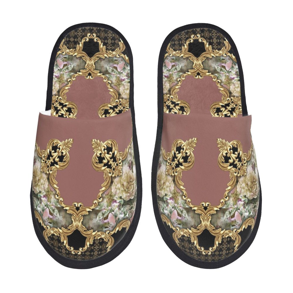 Custom Queen Of Absolutely Everything Gold Baroque Soft Memory Foam House Slippers Women Comfy Warm Anti-skid Sole Slipper