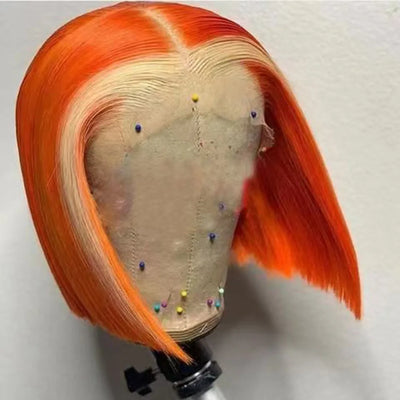 WIF Short Bob Straight Colorful Hair Synthetic Wig Highlight Orange Straight Bob Pink Hair Lace Front Wigs Cosplay Makeup Use