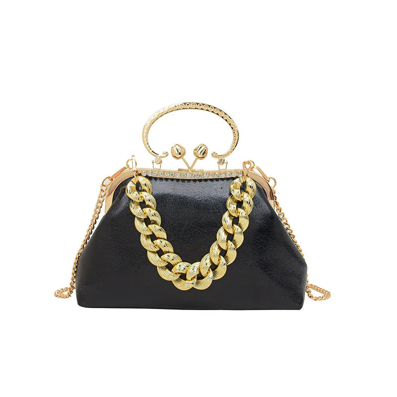 2024 Luxury Women Gold Green Chain Messenger Bags PU Leather Shoulder Bags Shell Clip Designer Handbag And Purse Wedding Clutch