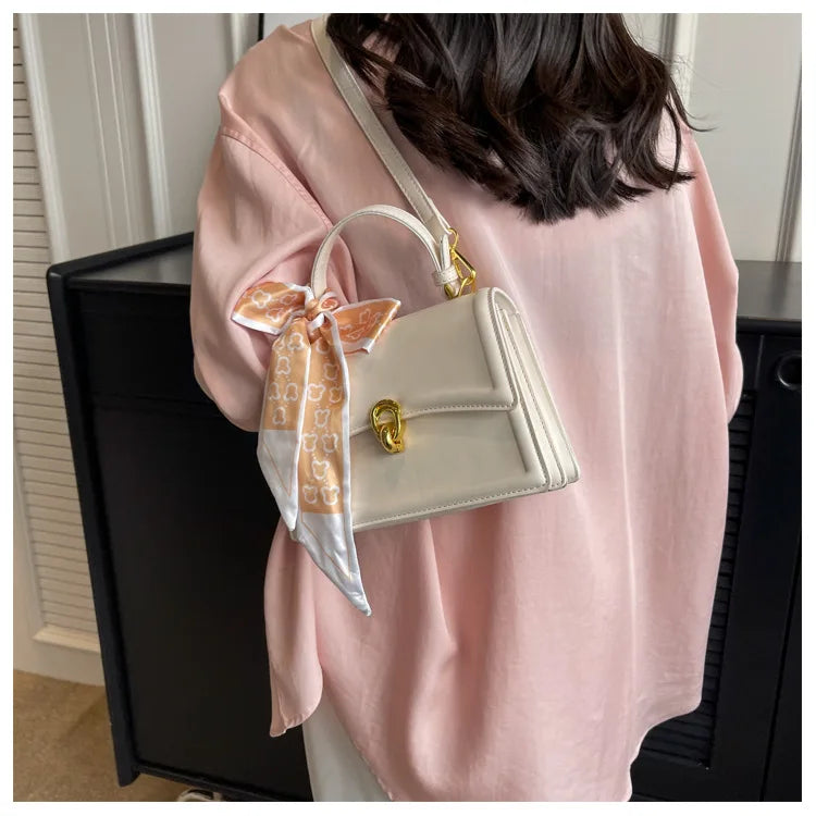 Bow Decor Lightweight Flap Bag, Business Casual Mini Women's Shoulder Bag Skinny Scarf Decor Square Bag For Teen Girls Women