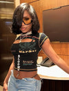 Hollow Out Crop Top Women O-Neck Aesthetic Clothes Letter Printed Y2k Accessories Short Sleeve Roupas Femininas Estilosas Summer