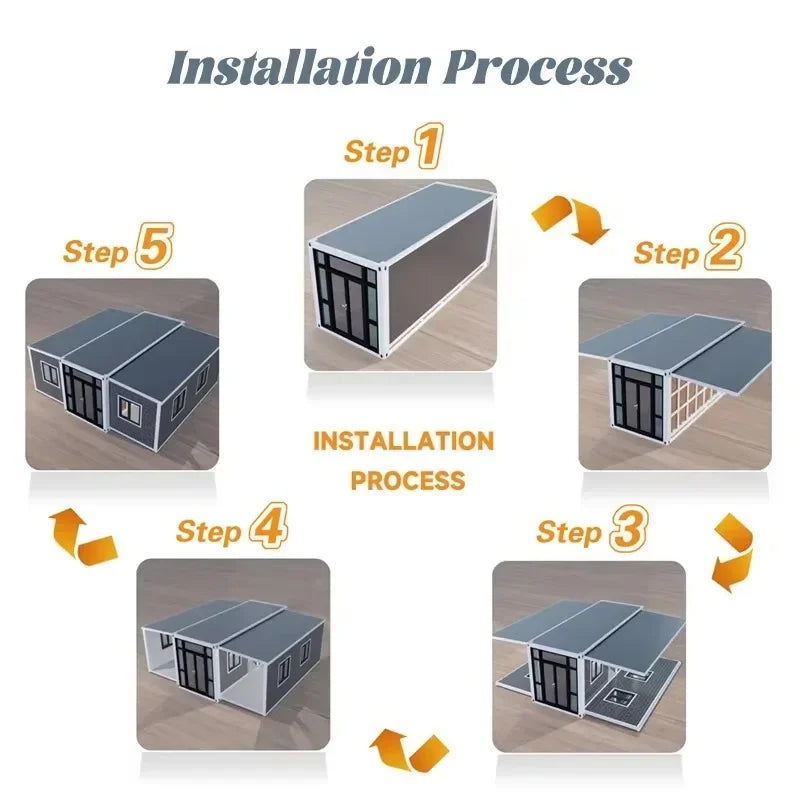 Prefabricated Prefab Mobile Tiny Home Light Steel Roof 2 3 4 5 Bedroom 20ft 40ft Folding Expandable Container House Terrace